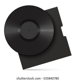 Realistic vinyl record and sleeve. Black blank mock up isolated on white background. Vector illustration