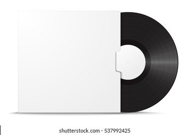 Realistic Vinyl Record In Sleeve. Blank Mock Up Isolated On White Background. Vector Illustration