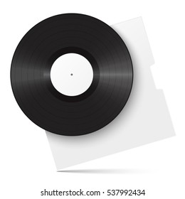 Realistic vinyl record and sleeve. Blank mock up isolated on white background. Vector illustration