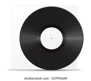 Realistic vinyl record and sleeve. Blank mock up isolated on white background. Vector illustration