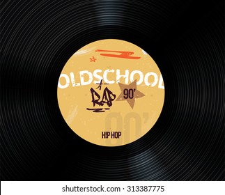 Realistic vinyl vector background. Oldschool hip hop. Real music