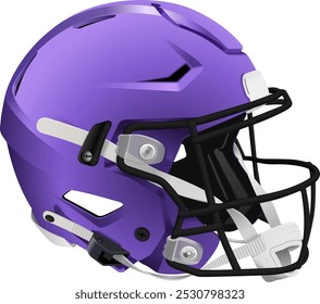 Realistic violet 3D helmet for American Football with black mask and chin strap