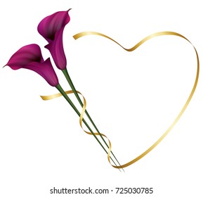 Realistic violet calla lily, romantic frame. The symbol of Royal beauty.