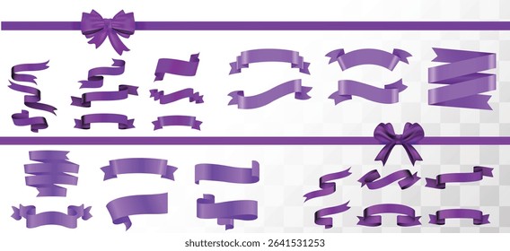 Realistic Violet ribbon bow knot as design element for holidays design, gift boxes, Purple blank price tags, labels or badges. Ribbon banners for advertising, icon, and frame design set, website, post
