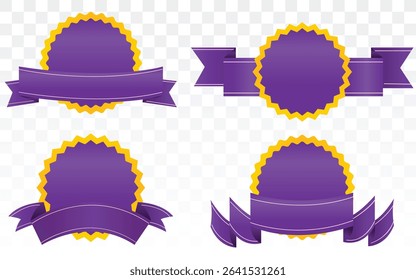 Realistic Violet ribbon bow knot as design element for holidays design, gift boxes, Purple blank price tags, labels or badges. Ribbon banners for advertising, icon, and frame design set, website, post
