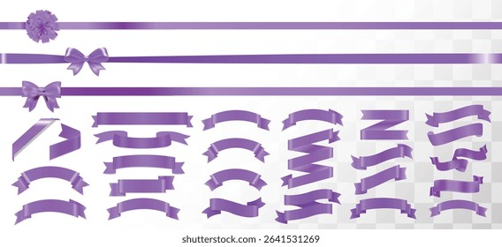 Realistic Violet ribbon bow knot as design element for holidays design, gift boxes, Purple blank price tags, labels or badges. Ribbon banners for advertising, icon, and frame design set, website, post