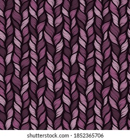 Realistic violet simple knit texture vector seamless pattern. Abstract ornamental background in form of a knitted fabric. Stylized textured yarn or hairstyle close-up
