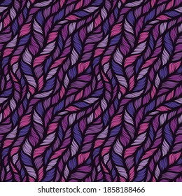 Realistic violet simple knit texture vector seamless pattern. Abstract ornamental background in form of a knitted fabric. Stylized textured yarn or hairstyle close-up