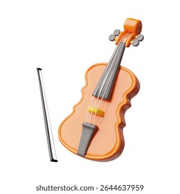 Violino realista e arco 3d plástico estilo vetor ícone. Desenhos animados instrumento de música de corda clássica renderizar ilustração. Violino de madeira retrô isolado. Renderizar dispositivo de som de orquestra sinfônica