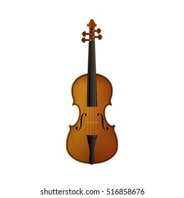 Realistic violin isolated white background.