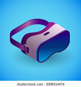 Gafas de realidad virtual realista en isometría. Ilustración vectorial isométrica del dispositivo electrónico, gafas VR. Aparato electrónico portátil, anteojos aislados en fondo azul