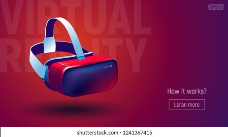 Realistic virtual reality glasses on color gradient background. VR system. Vector EPS10.