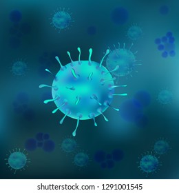 Realistic Virus under microscop on green backgorund. Bacteria virus, microorganism cells. 3D vector illustration