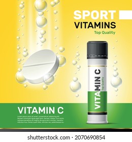 Realistic vitamins poster. Effervescent water