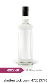 Realistic vodka bottle or other gin bottle. Mockup on a white background with shadow and reflection.