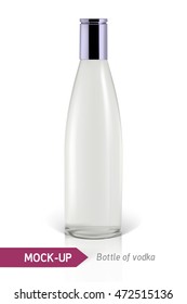 Realistic vodka bottle or other gin bottle. Mockup on a white background with shadow and reflection.