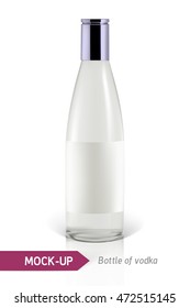 Realistic vodka bottle or other gin bottle. Mockup on a white background with shadow and reflection.