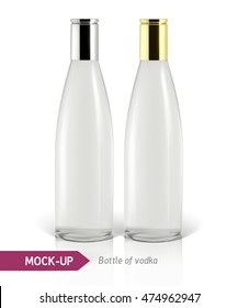 Realistic vodka bottle or other gin bottle. Mockup on a white background with shadow and reflection.