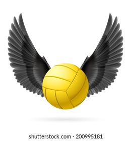 Realistic volley ball with black wings emblem