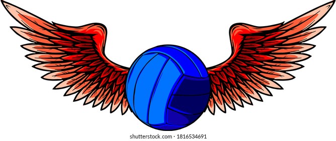 Realistic volley ball with raised up red wings emblem vector