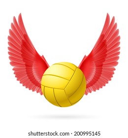 Realistic volley ball with red wings emblem