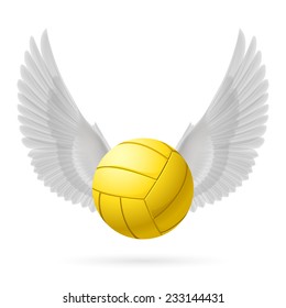 Realistic volley ball with white wings emblem