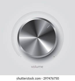 Realistic volume chrome knob, vector illustration