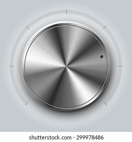 Realistic volume knob (dial knob) with metal texture. Steel music button with scale. Element for your design / project / website.