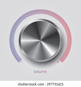 Realistic volume knob with metal texture and gradient scale, vector illustration