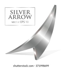 realistic volumetric 3d silver bright shining cursor dart arrow vector illustration