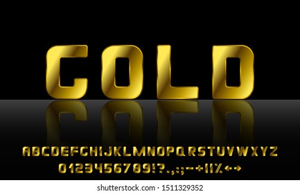 realistic volumetric golden font set