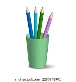 Realistic volumetric pencils glass. Vector cartoon illustration.