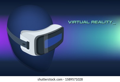 Realistic VR glasses poster on vibrant gradient. Future technologies poster. VR headsets vector illustration image. Virtual Reality 3d. Game futuristic helmet, digital glasses, device. Design concept