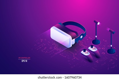 Realistic Vr Headset And Controller In Isometric