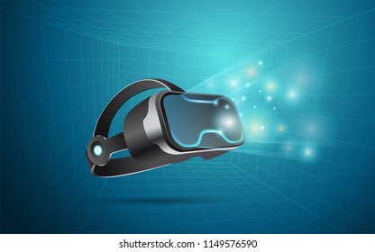 realistic VR headset with grid dimension and lighting effect