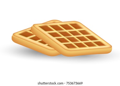 Realistic waffle icon, isolated on white background. Waffles 3d style. Breakfast, baking concept. Vector illustration