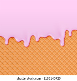 Realistic waffle with melting cream on it, vector illustration