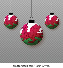 Realistic Wales Flag with flying light balloons. Decorative elements for national holidays.