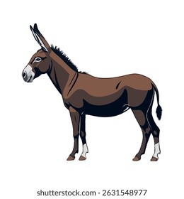 Realistic Walking Donkey Vector Illustration on White Background (Side Profile)