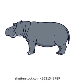 Realistic Walking Hippopotamus Vector Illustration on White Background (Side Profile)