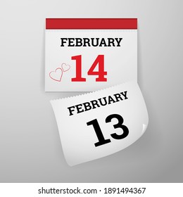 Realistic Wall Calendar With Falling Page Revealing Valentine's Day Date