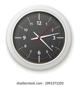 Realistic wall clock. Glass time watch device