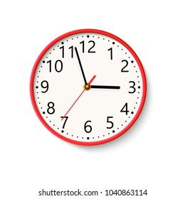 Realistic Wall Clock On White Background. Vector