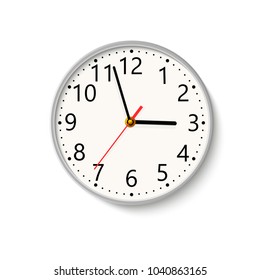 Realistic wall clock on white background. Vector