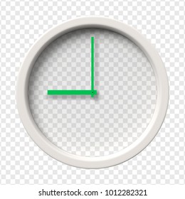 Realistic Wall Clock With Transparent Face Showing Nine Oclock Am Or Pm. Vector Illustration.