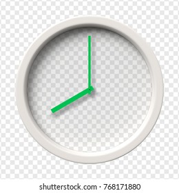 Realistic Wall Clock with transparent face showing eight oclock am or pm. Vector illustration.