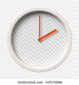 Realistic Wall Clock. Two o'clock am or pm. Transparent face. Red hands. Ready to apply. Graphic element for documents, templates, posters, flyers. Vector illustration