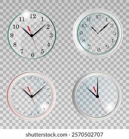 Realistic wall clock. Vector set.