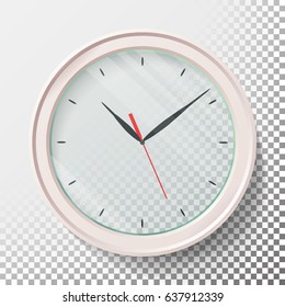 Realistic Wall Clocks Set Vector Illustration. Transparent Face. Black Hands. Ready To Apply. Graphic Element For Documents, Templates, Posters, Flyers.