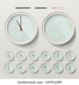 Realistic Wall Clocks Set Vector Illustration. Wall Analog Clock. Realistic Second Minute Hour